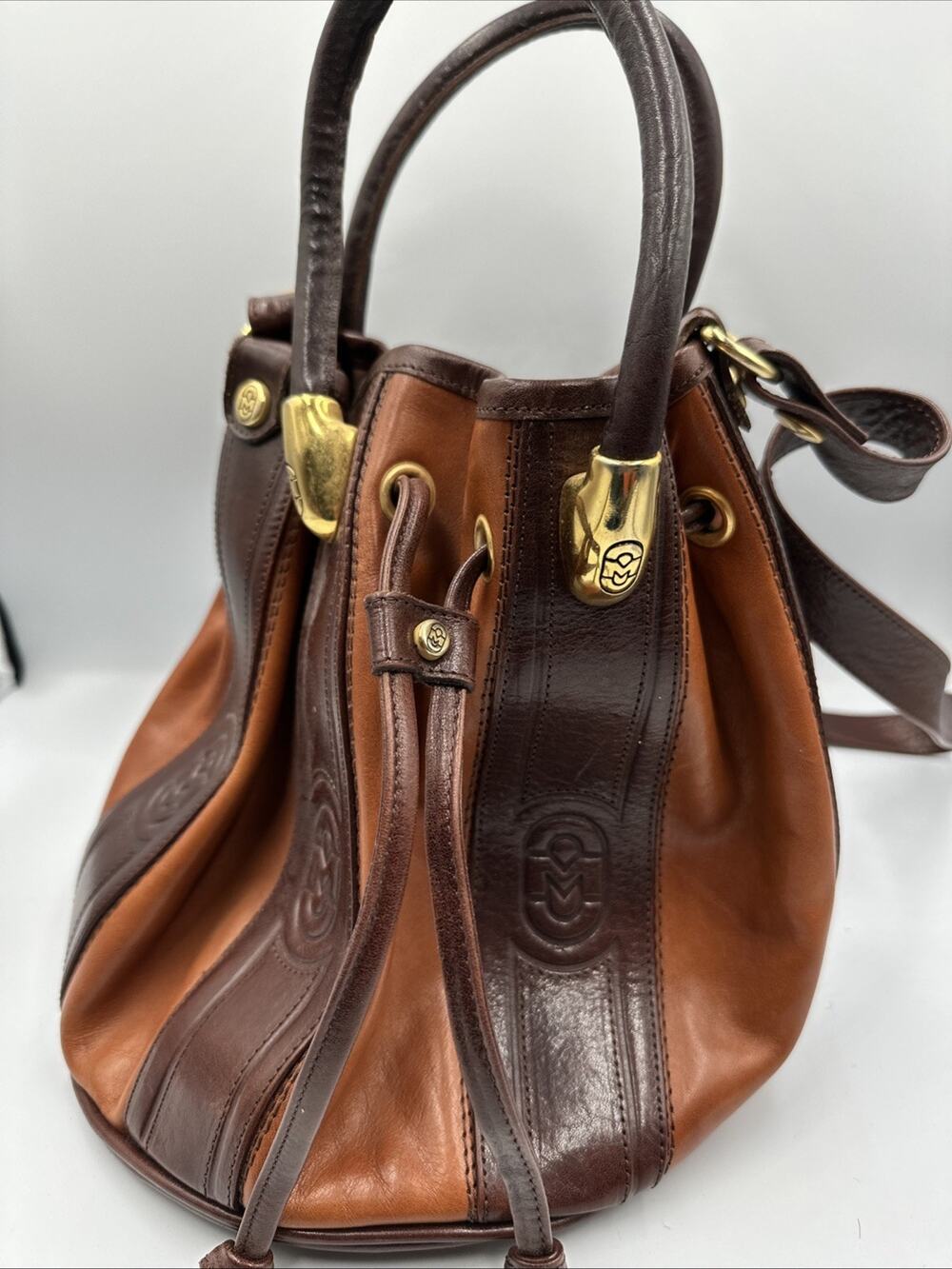 Marino Orlandi Brown Leather Drawstring Bucket Shoulder Bag; Italy